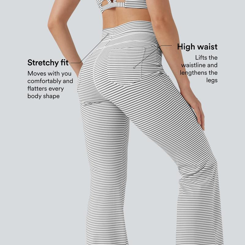 Halara High Waisted Drawstring Stripe Flare Yoga Pants with Pockets