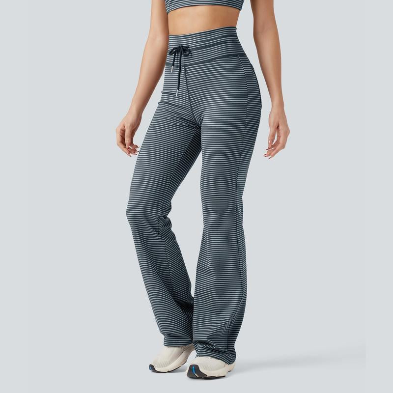 Halara High Waisted Drawstring Stripe Flare Yoga Pants with Pockets