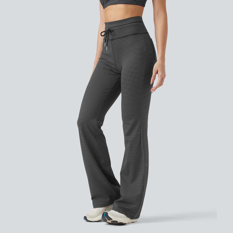 Halara High Waisted Drawstring Stripe Flare Yoga Pants with Pockets