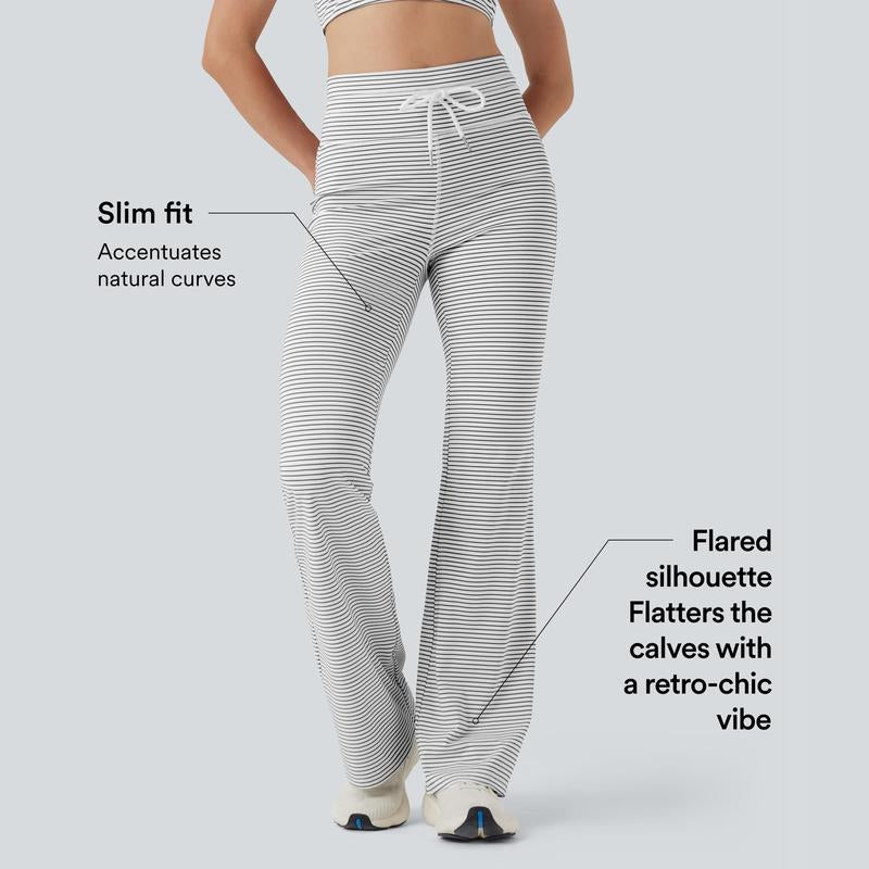 Halara High Waisted Drawstring Stripe Flare Yoga Pants with Pockets