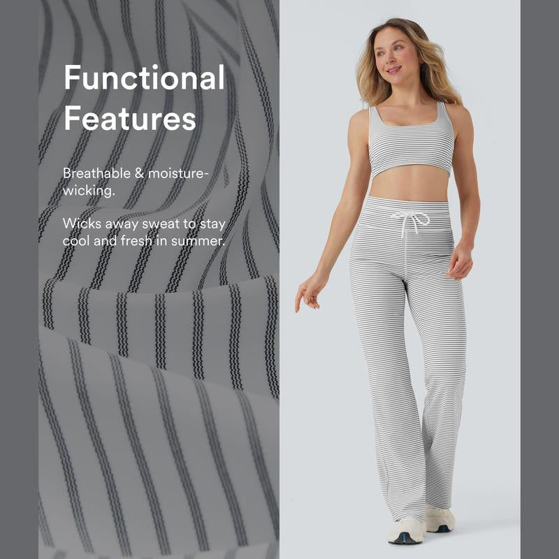 Halara High Waisted Drawstring Stripe Flare Yoga Pants with Pockets