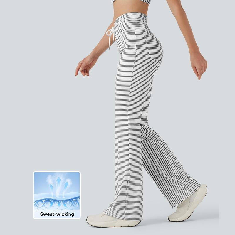 Halara High Waisted Drawstring Stripe Flare Yoga Pants with Pockets